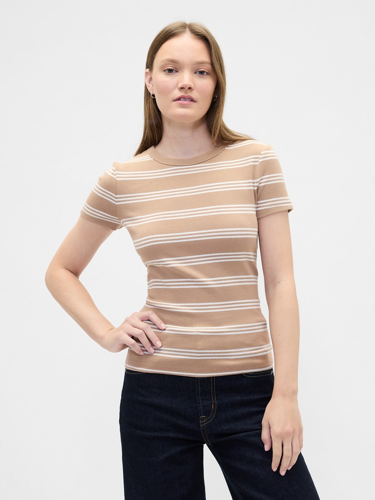 Ribbed Stripe Crewneck T-Shirt