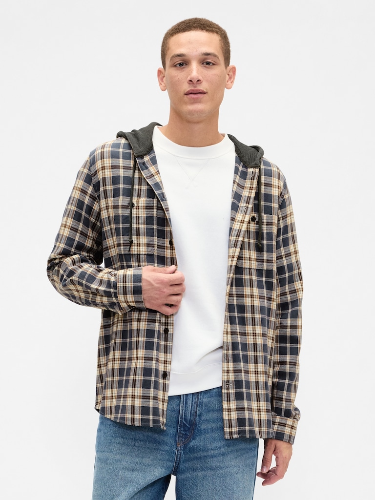 Hooded Flannel Shirt in Standard Fit