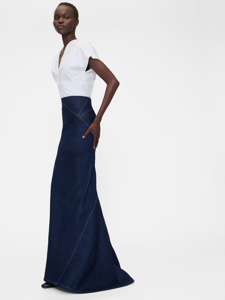 GapStudio High Rise Seamed Denim Maxi Skirt