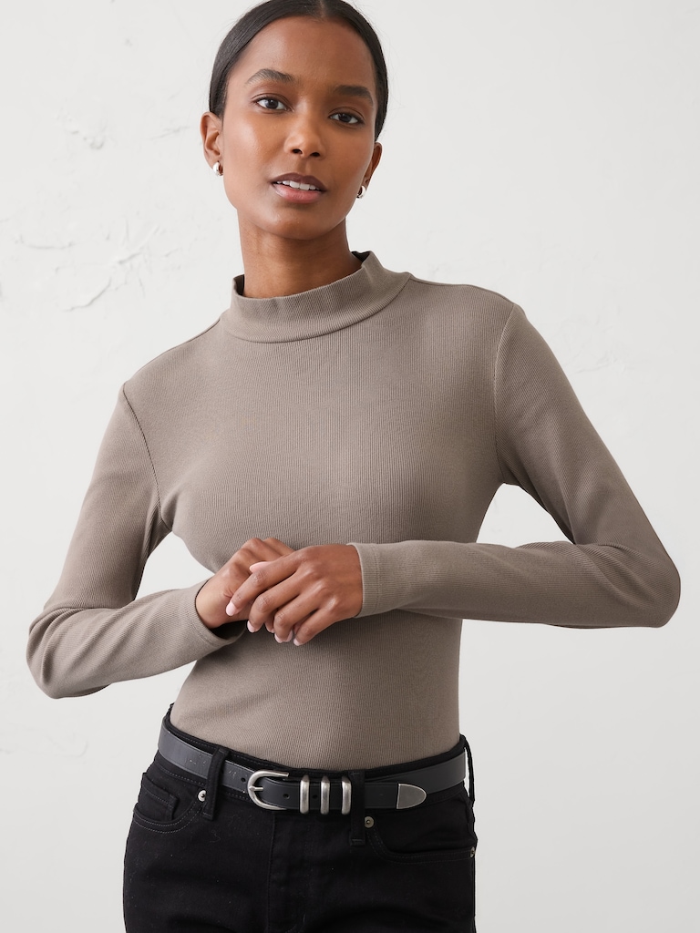 Ribbed Mock-Neck Top