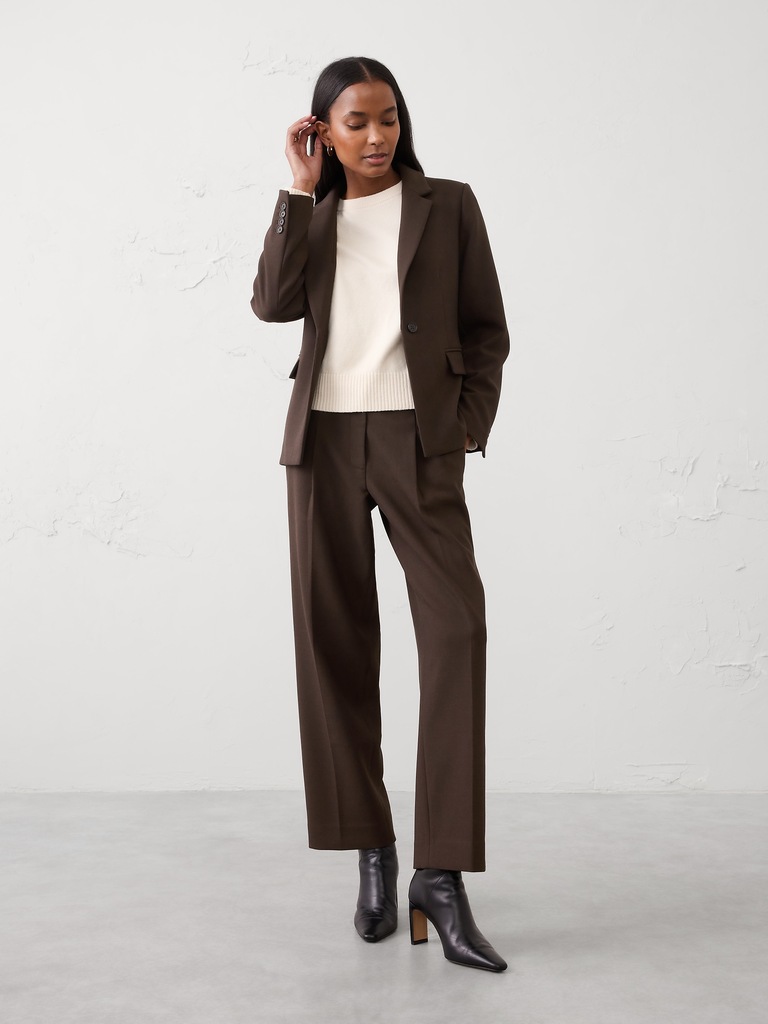 Straight High-Rise Double Weave Trouser