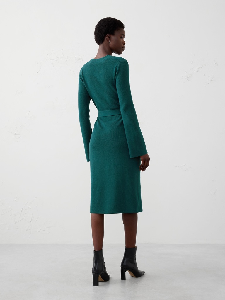 Wrap Knee-Length Sweater Dress