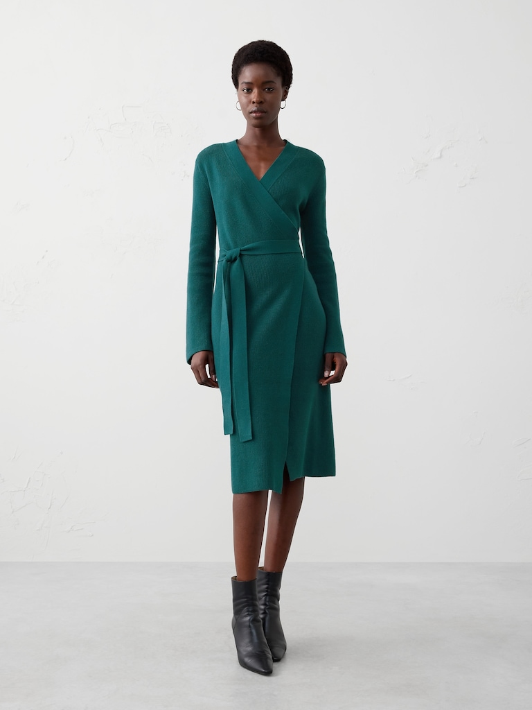 Wrap Knee-Length Sweater Dress
