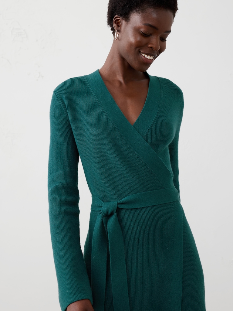 Wrap Knee-Length Sweater Dress
