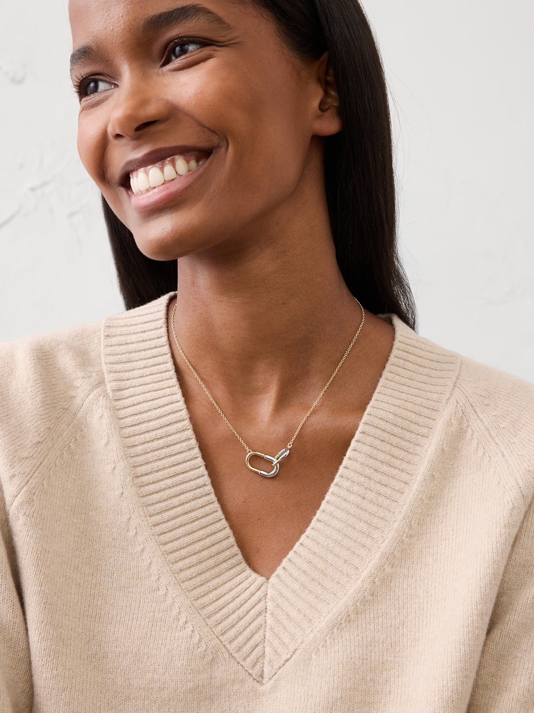 Mixed Metal Interlock Paperclip Necklace