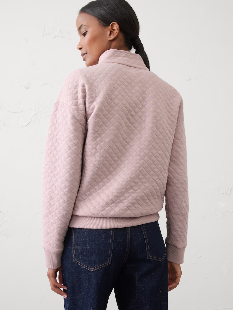 Snap-Collar Quilted Sweatshirt
