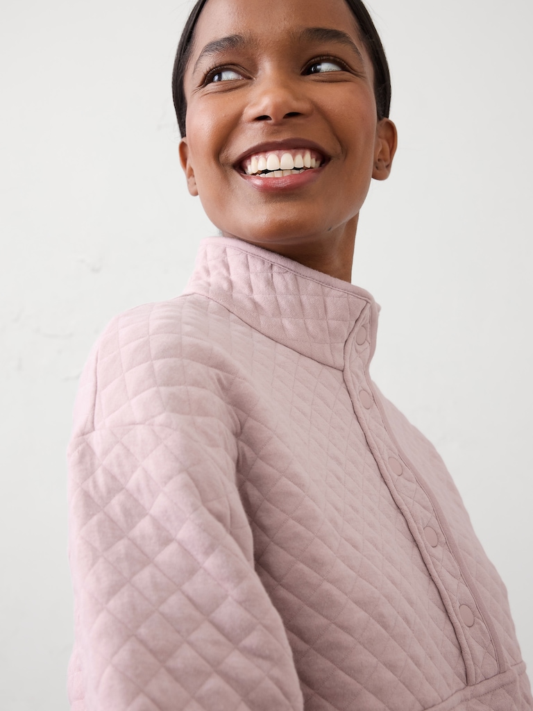 Snap-Collar Quilted Sweatshirt