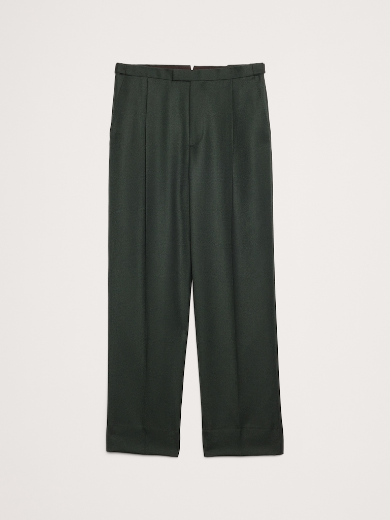 Straight Green Twill Suit Pant
