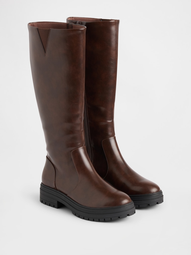 Vegan Leather Lug Sole Tall Boots