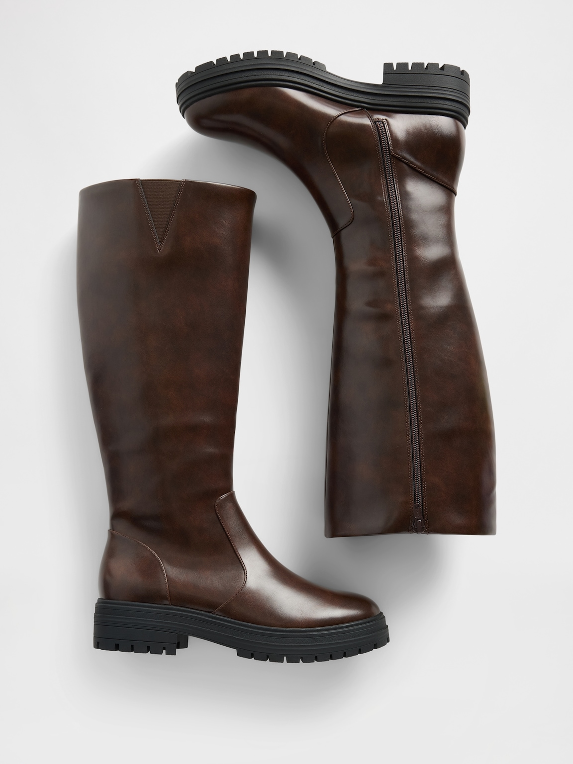 Vegan Leather Lug Sole Tall Boots