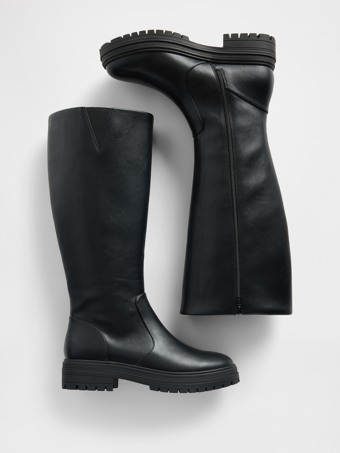 Vegan Leather Lug Sole Tall Boots