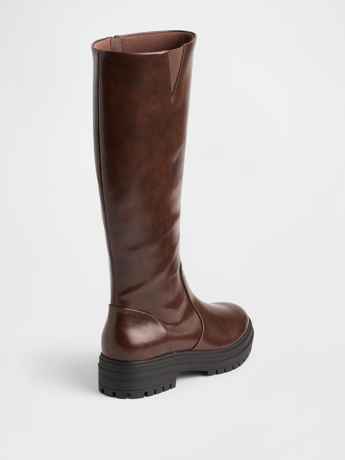 Vegan Leather Lug Sole Tall Boots