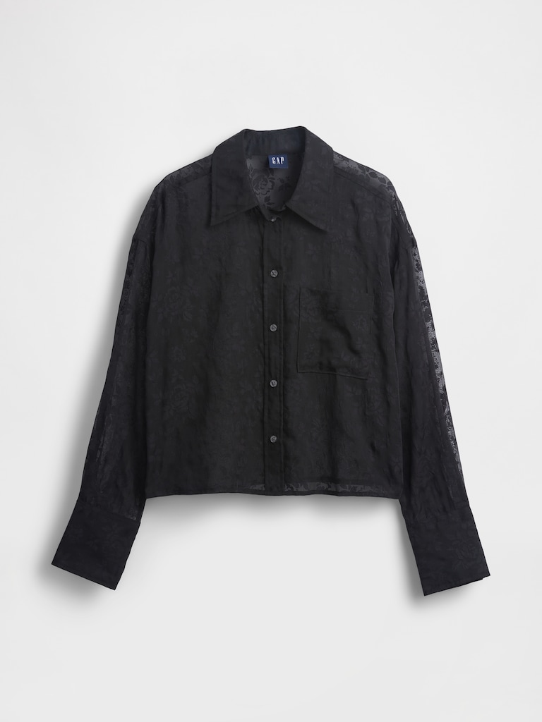 Sheer Straight-Hem Crop Shirt