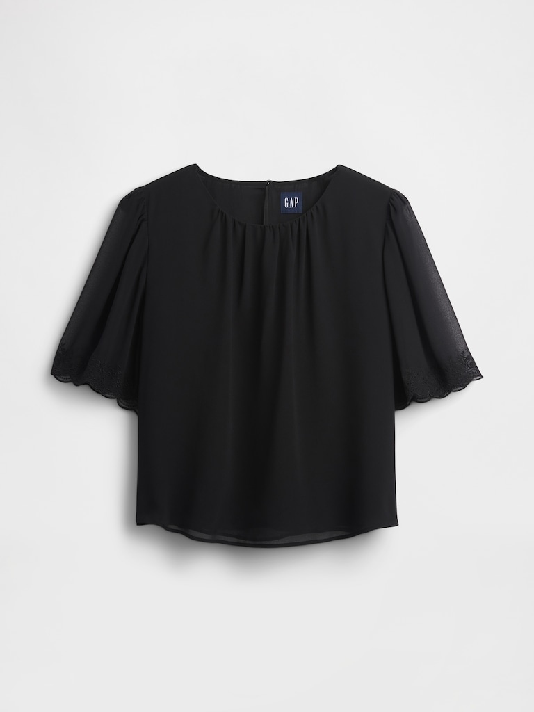 Scalloped Flutter-Sleeve Top