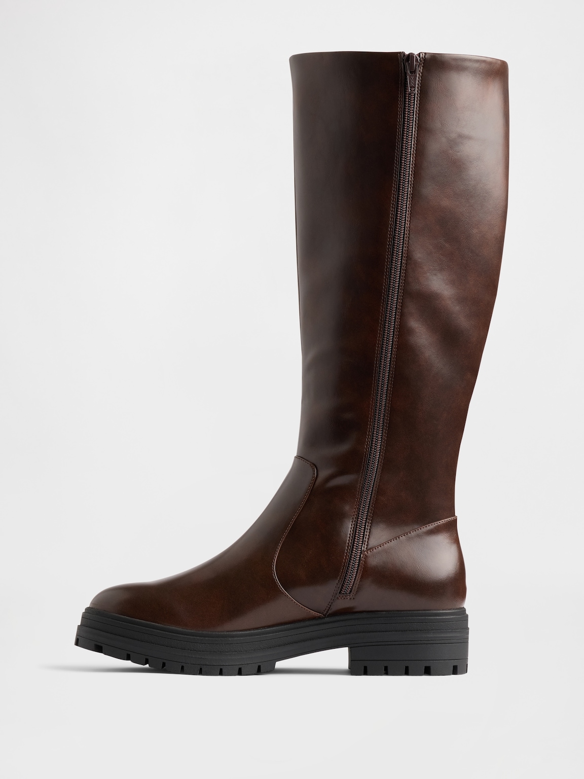 Vegan Leather Lug Sole Tall Boots