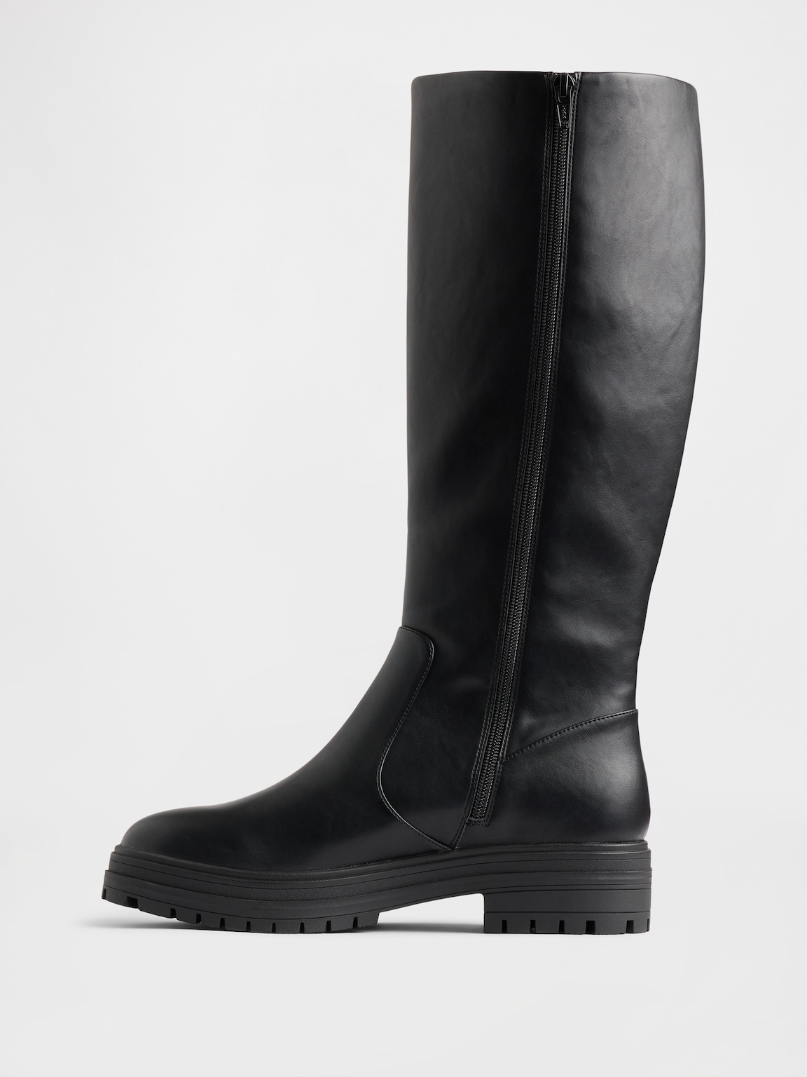 Vegan Leather Lug Sole Tall Boots