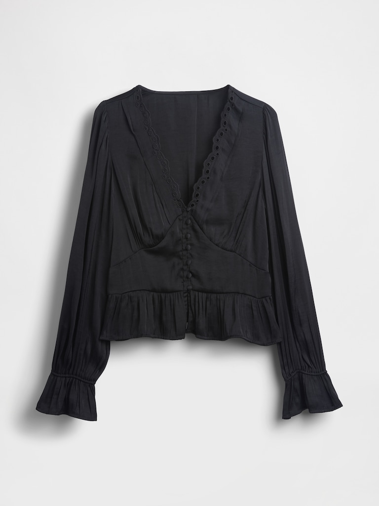 Eyelet V-Neck Peplum Top