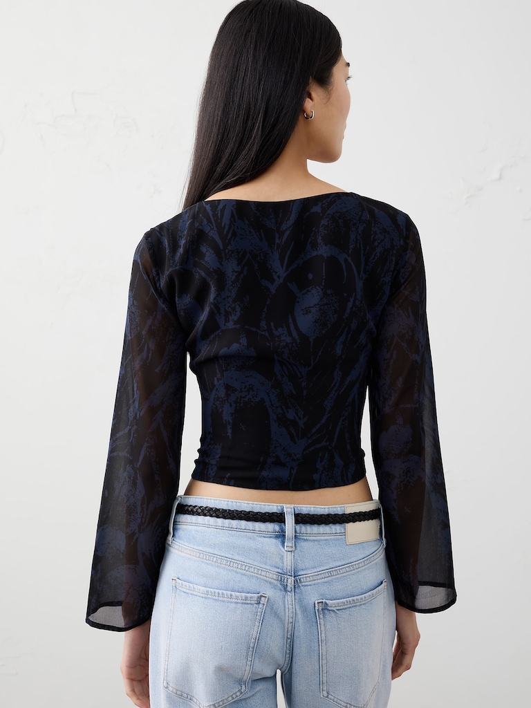 Cropped Shirred Sweetheart-Neck Top