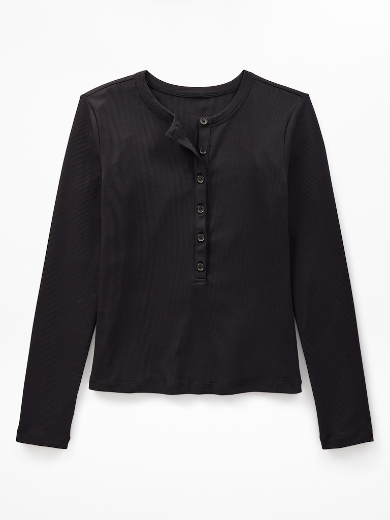 Signature Rib Long Sleeve Henley Top