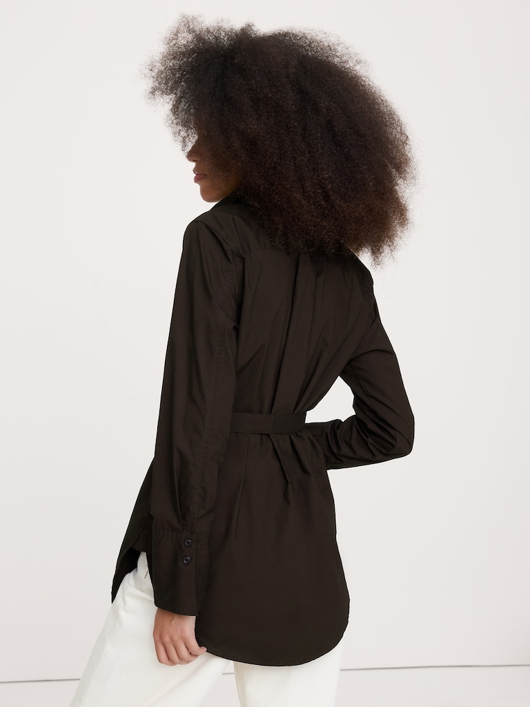 Cotton Poplin Belted Tunic Shirt