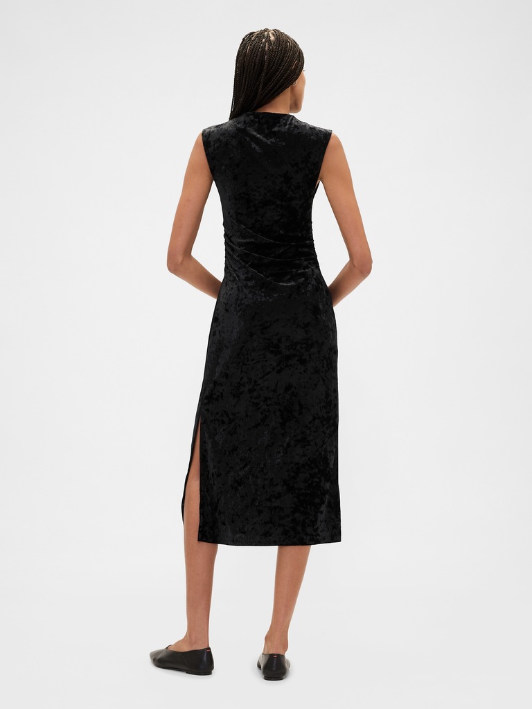 Ruched Velvet Mockneck Midi Dress