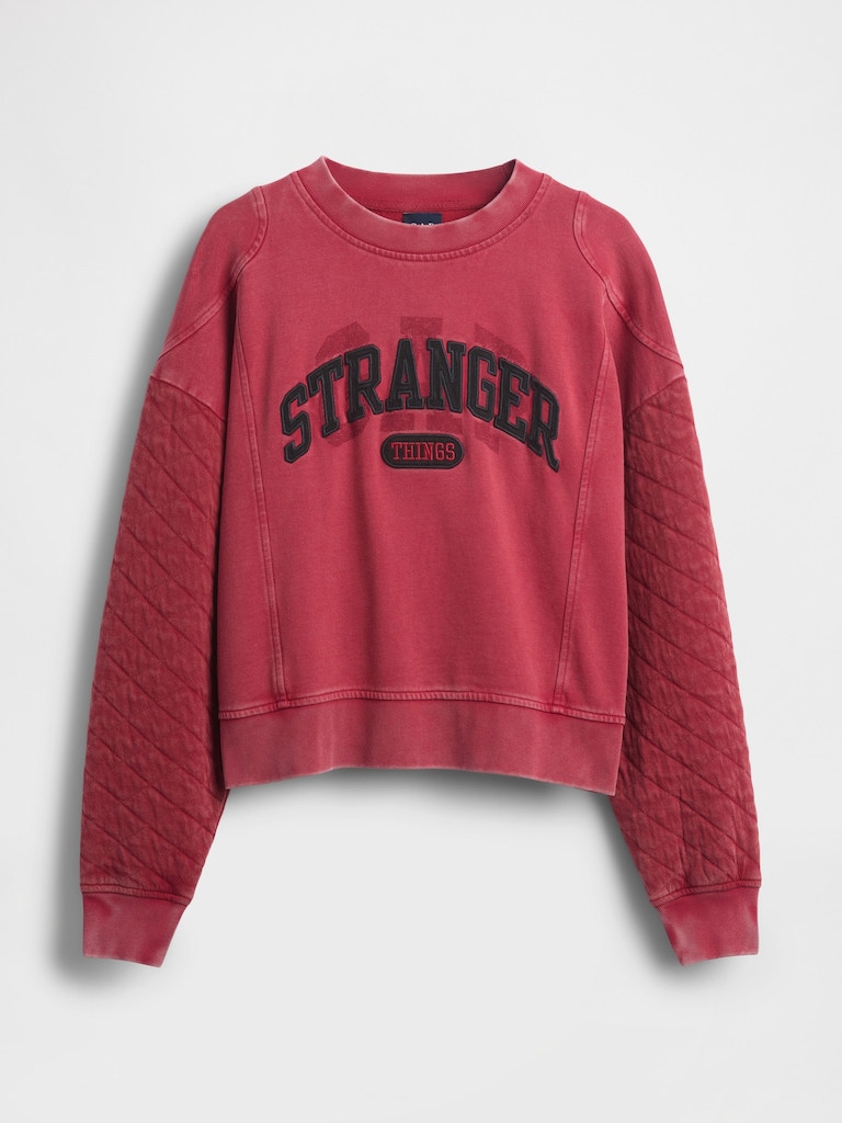 Stranger Things Quilted-Sleeve Logo Sweatshirt