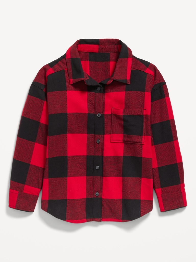 Oversized Long-Sleeve Plaid Flannel Shirt for Girls