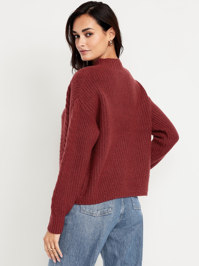 SoSoft Cropped Mock-Neck Cable Sweater