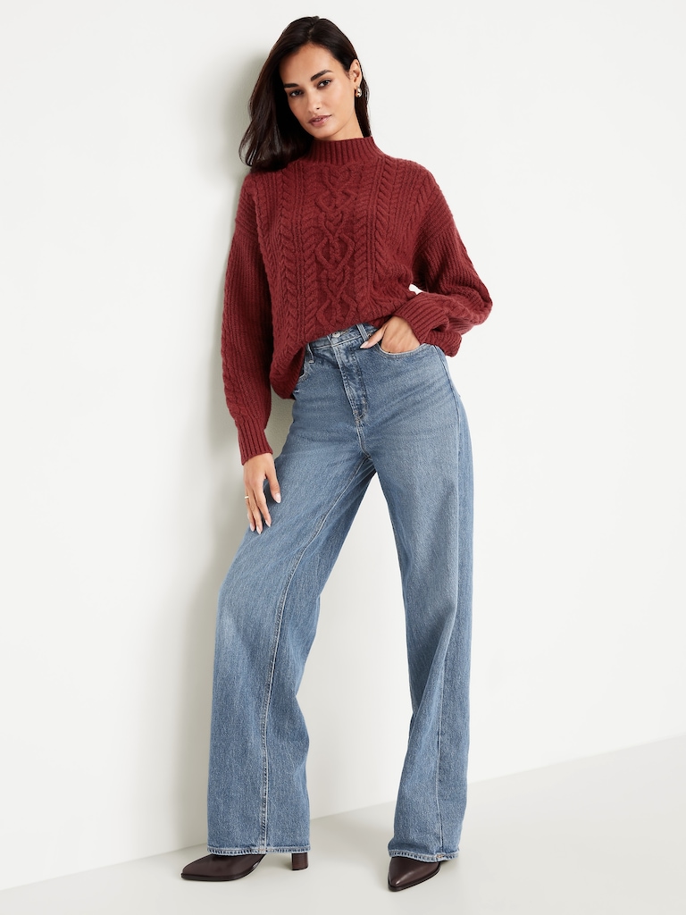 SoSoft Cropped Mock-Neck Cable Sweater