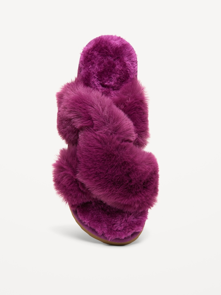 Faux-Fur Twist-Front Slippers for Women