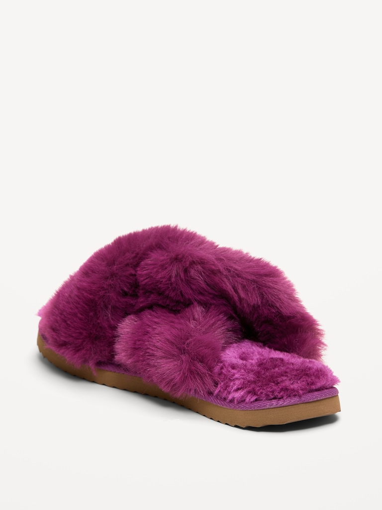 Faux-Fur Twist-Front Slippers for Women