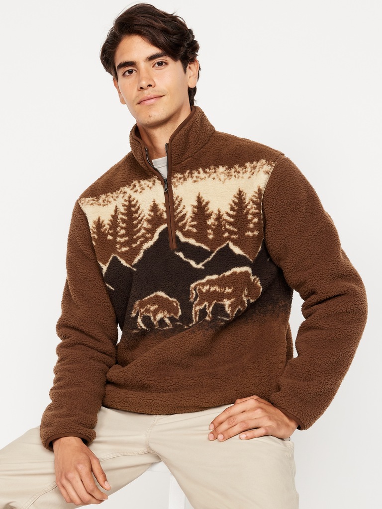 Printed Sherpa Quarter-Zip Pullover