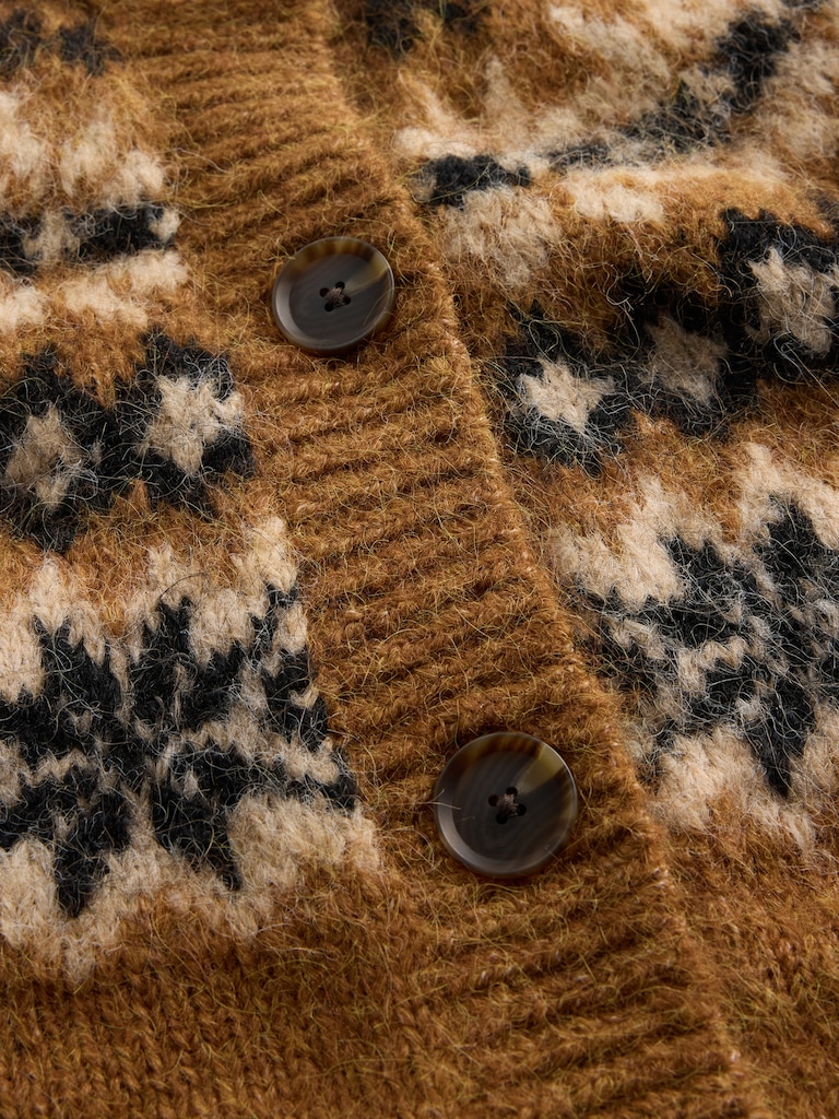 Fuzzy Fair Isle Cardigan Sweater