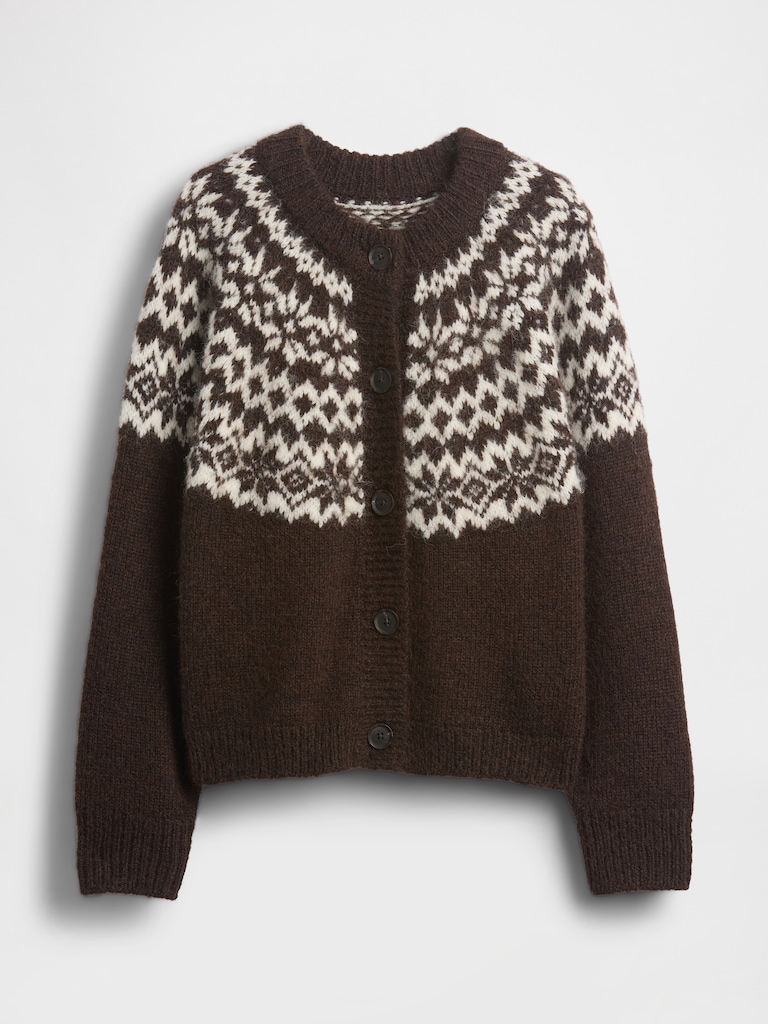 Fuzzy Fair Isle Cardigan Sweater
