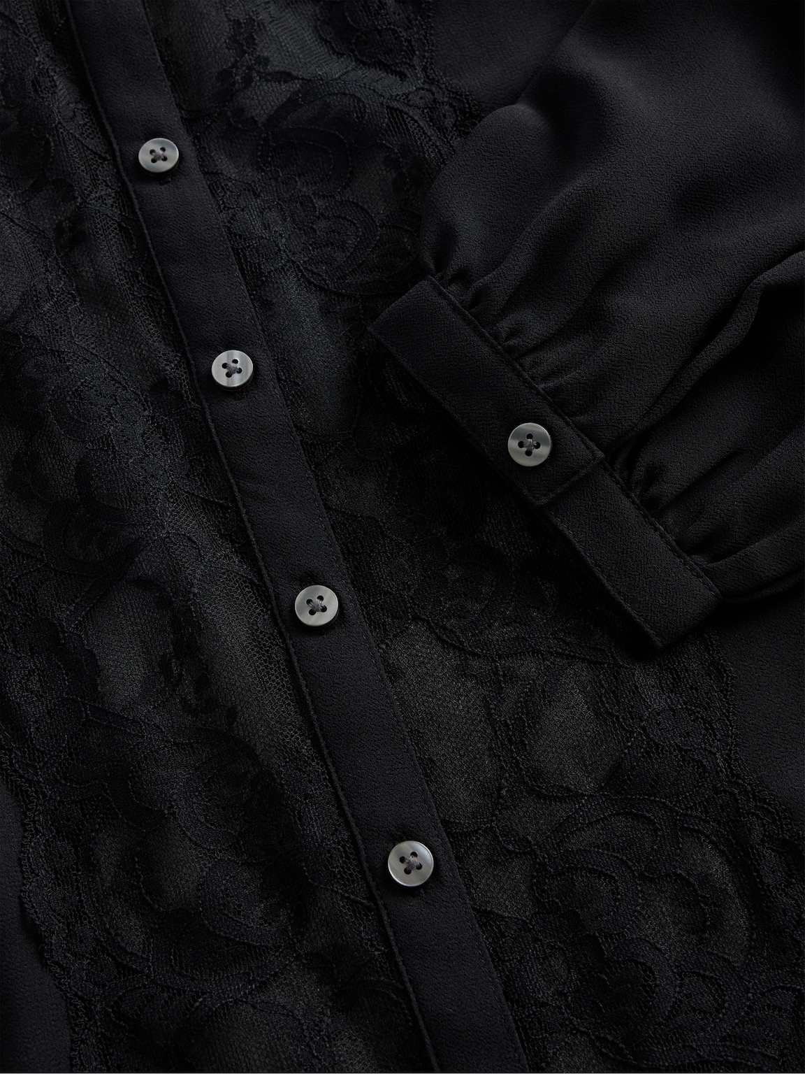 Sheer Recycled Lace Inset Tie-Neck Top