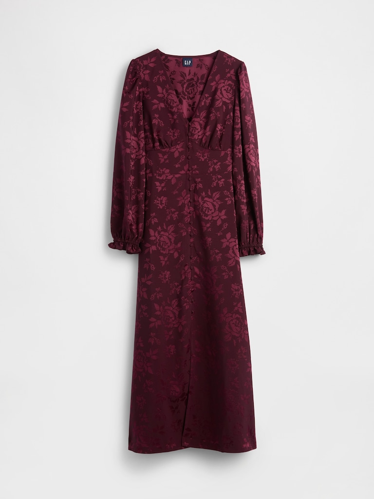 Button-Front V-Neck Maxi Dress