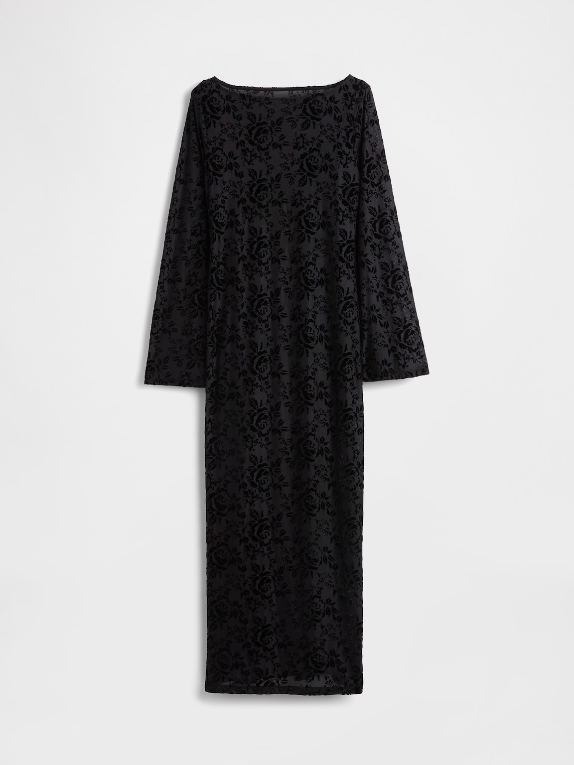 Burnout Velvet Bell-Sleeve Midi Dress