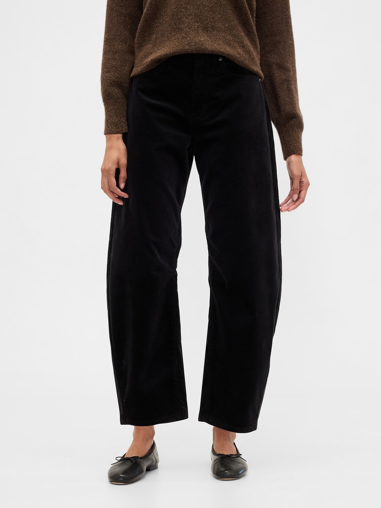High Rise Barrel Velvet Pants
