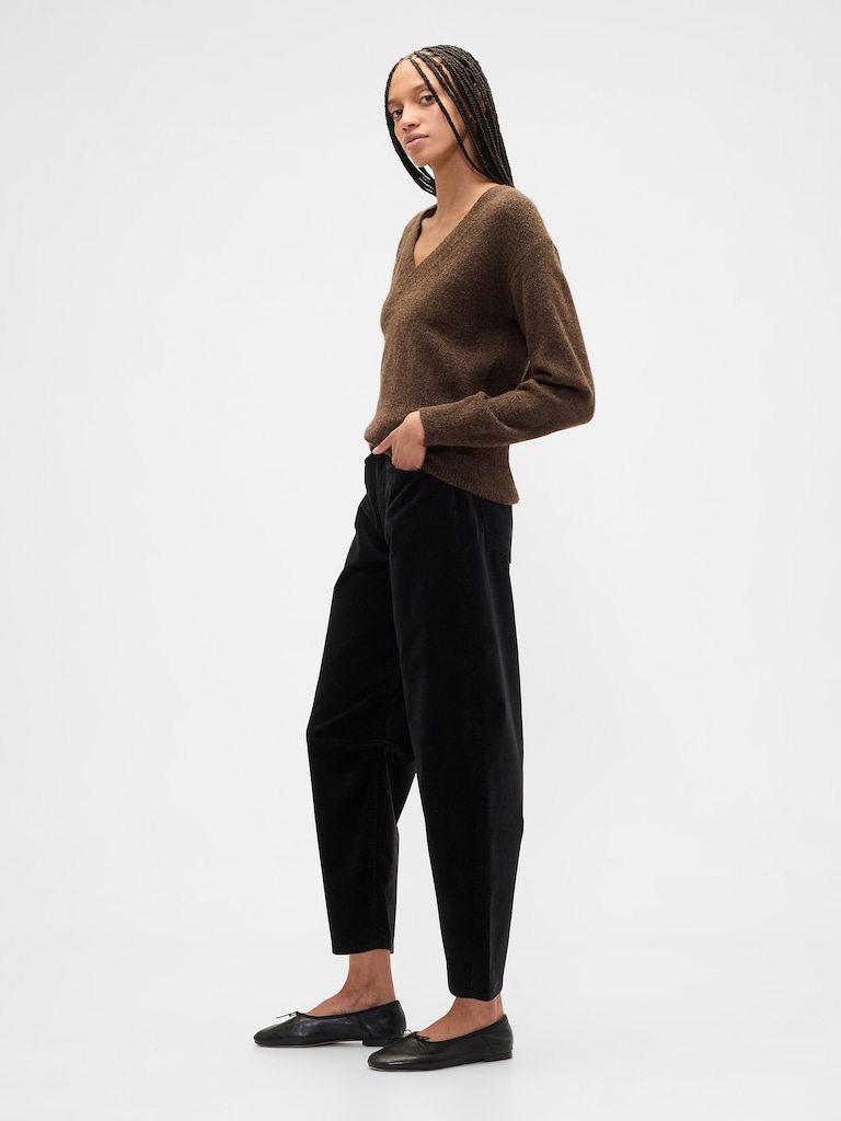High Rise Barrel Velvet Pants