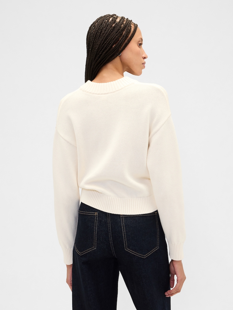 Relaxed Cropped Intarsia Sweater