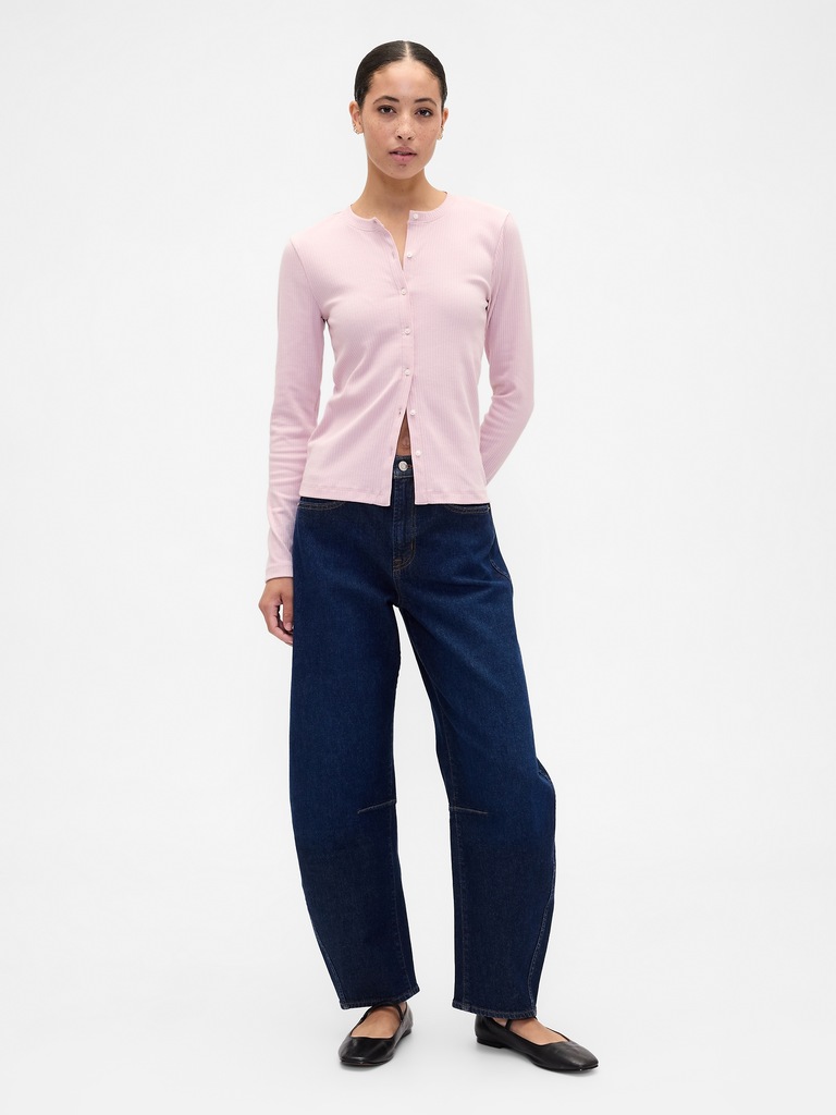 Ribbed Button-Up Top