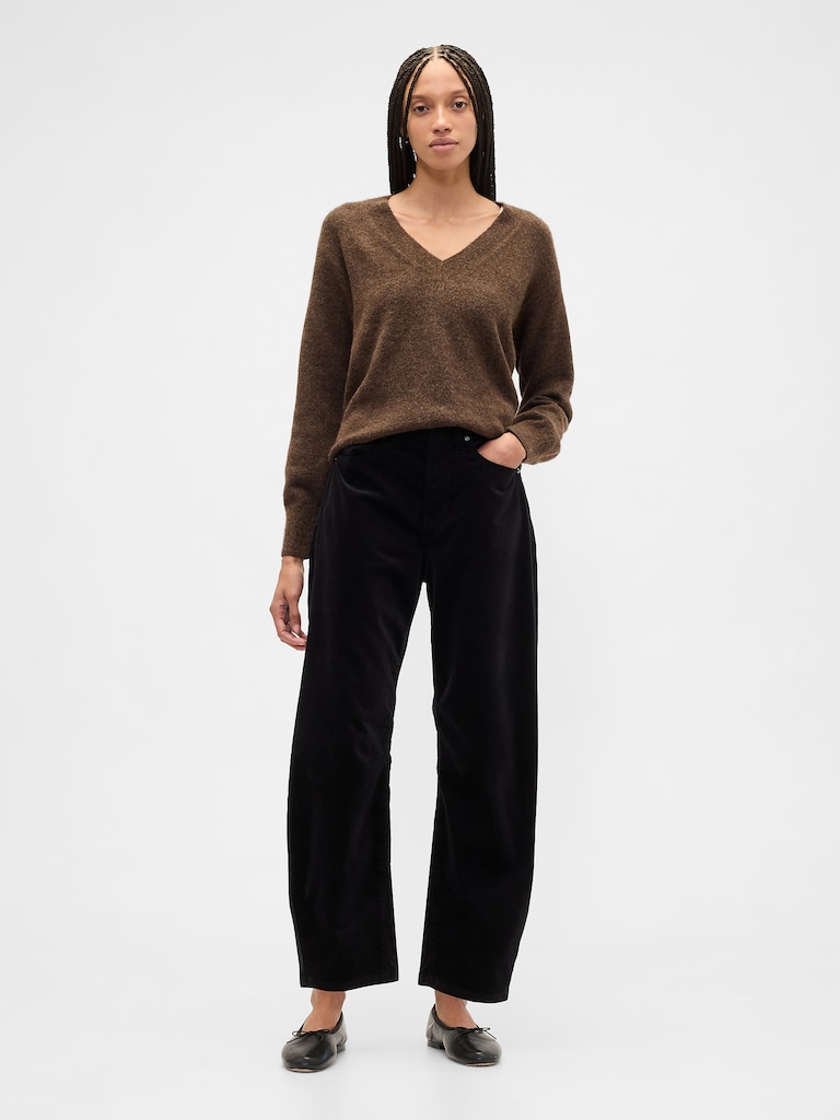 High Rise Barrel Velvet Pants
