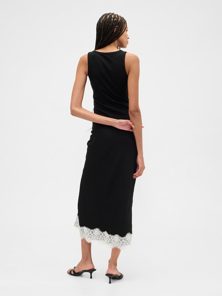 Satin Lace-Hem Slip Skirt