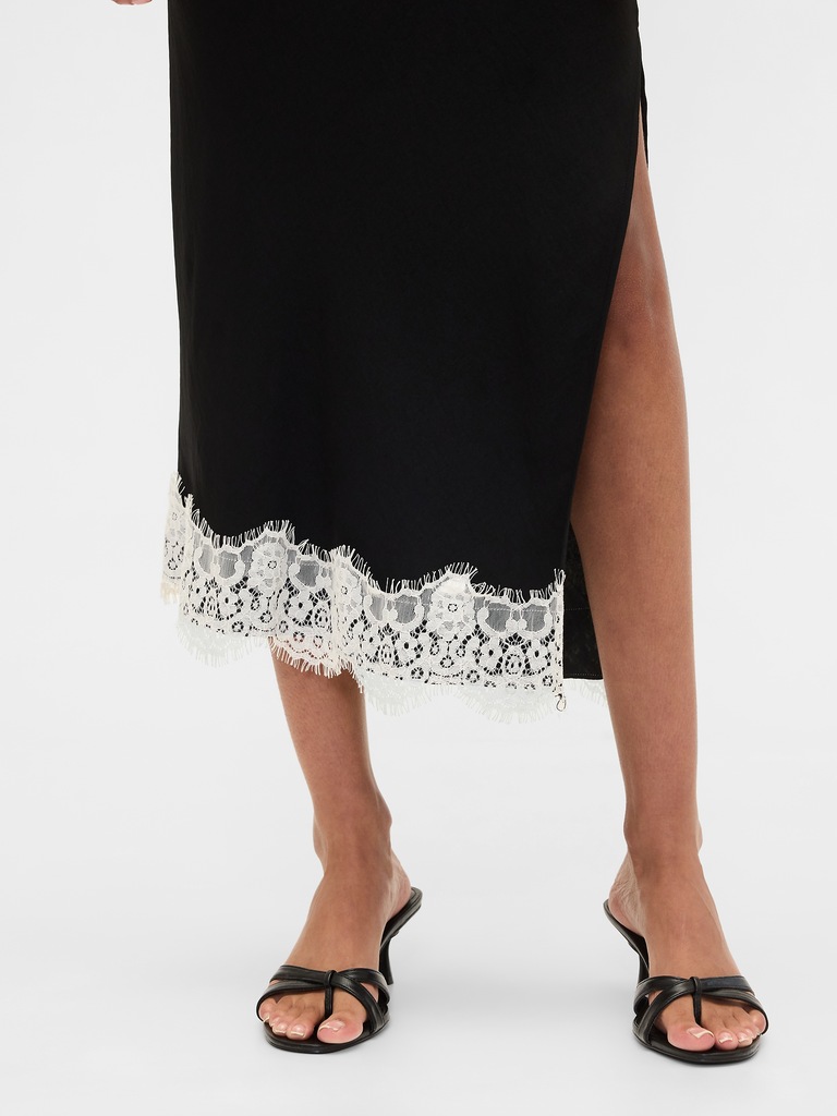 Satin Lace-Hem Slip Skirt