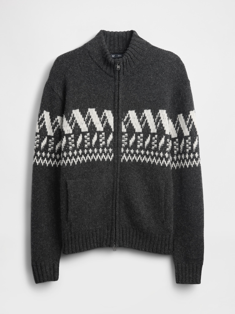 Wool-Blend Zip Cardigan Sweater
