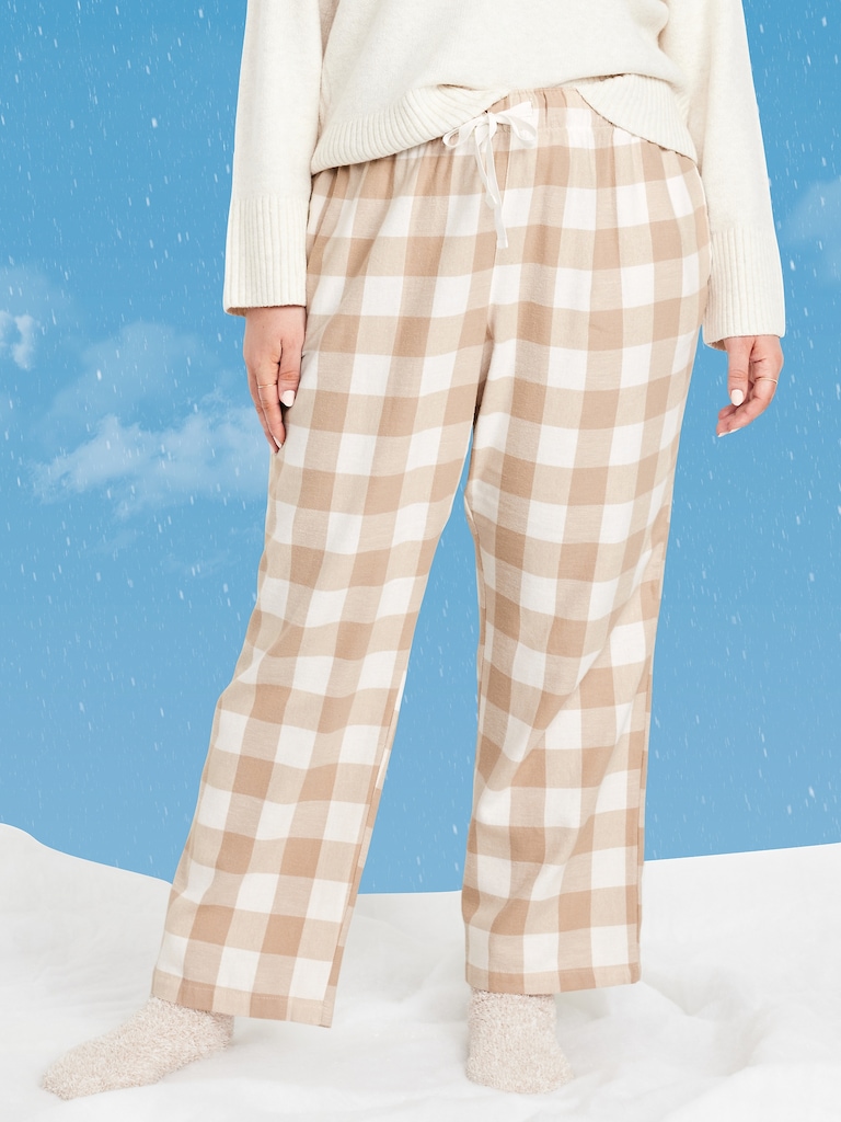 Mid-Rise Plaid Flannel Pajama Pants for Women