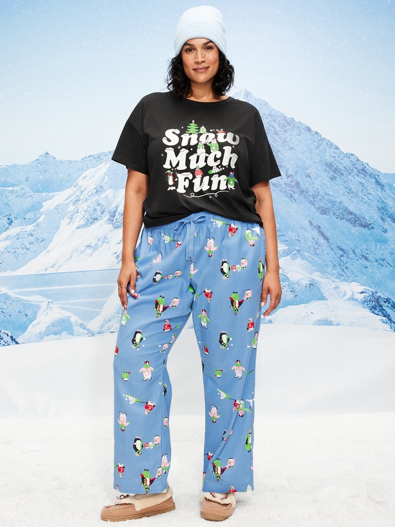 Mid-Rise Printed Flannel Pajama Pants for Women