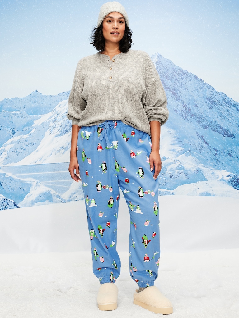 High-Waisted Printed Flannel Pajama Jogger for Women