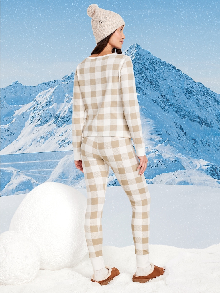 High-Waisted Printed Waffle Pajama Leggings for Women