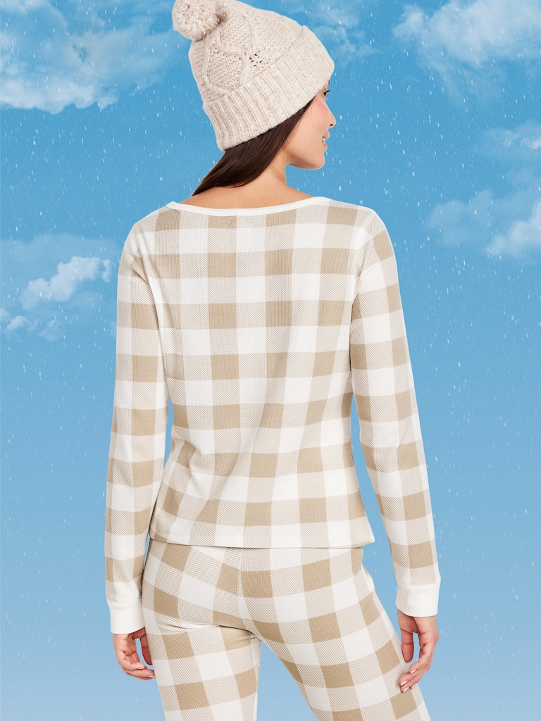 Scoop-Neck Waffle Pajama Top for Women